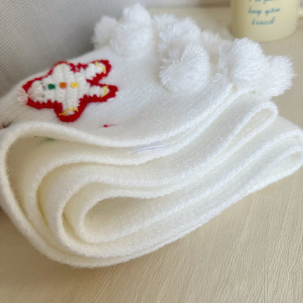 Falling Pool Knitting ~ Cute Christmas Snowman Fur Ball Knitted Scarf Women's Winter Warm All-match Japanese Scarf Student