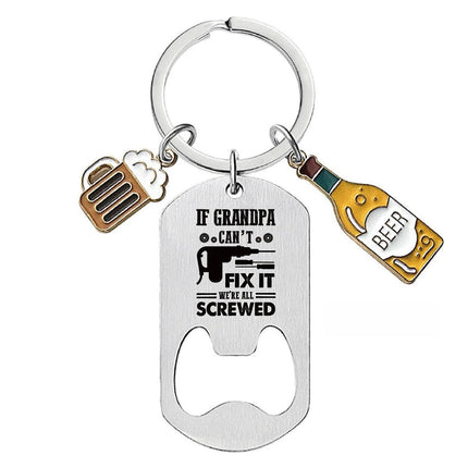 Cross-border Stainless Steel Engraving Metal Keychain Bottle Opener Wine Glass Wine Bottle Birthday Christmas Father's Day Gift