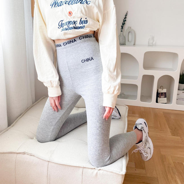 Autumn New Women's Leggings for Outerwear, Thin Chinese Style Embroidered Slim Fit Pencil Pants for Women
