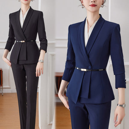 High-end professional suit suit women's long-sleeved jewelry gold shop elegant slim suit formal wear front desk manager work clothes
