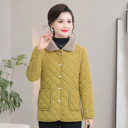 Mother's Winter fleece-lined Cotton Coat Coat New Thickened Cotton Coat for Middle-aged and Elderly Casual Cold-proof Warm Cotton Coat All-match