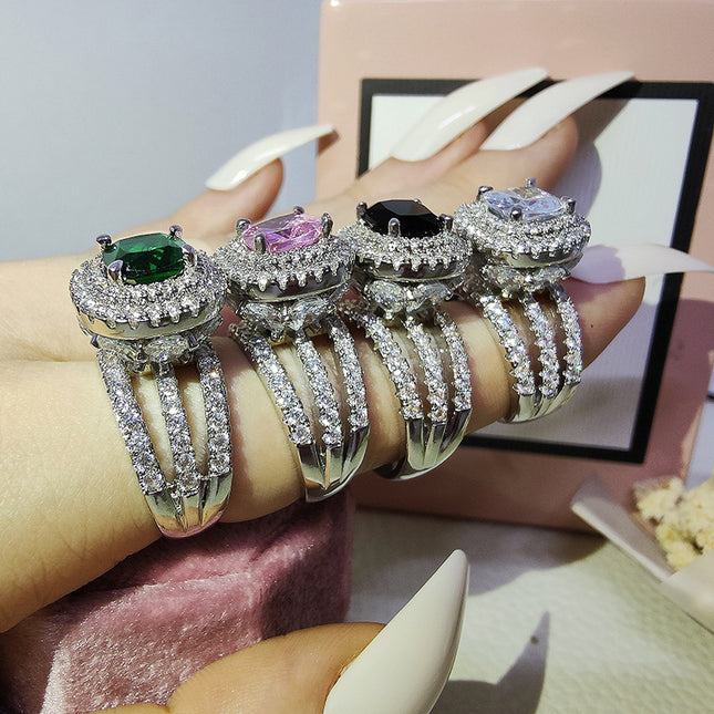 ebay AliExpress cross-border european and american fashion ring best selling square colored diamond ladies daily wedding r4898
