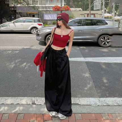 Wholesale Vintage High-Waisted Loose Wide-Leg Pants with Drape, Floor-Length, Pleated, Versatile, Slimming Straight-Leg Jeans for Women