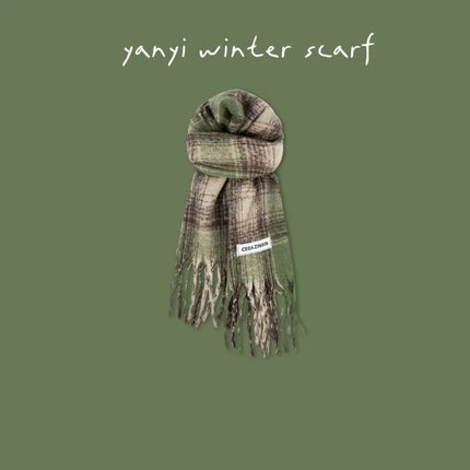 Imitation Cashmere Autumn and Winter Scarf Collection Plaid Scarf Women's Winter Thickeneded Warm Shawl Pure Color Student Scarf Cross-Border