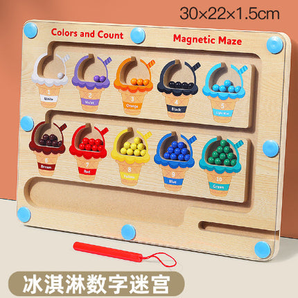 Children's Wooden Magnetic Pen Cognitive Early Education Maze Digital Color Classification Counting Board Bead-Moving Educational Toy