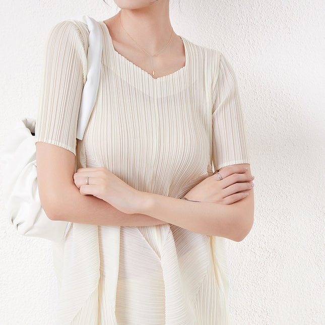 French style light luxury cold style women's clothing High sense dress design pleated profile short sleeve cake princess skirt