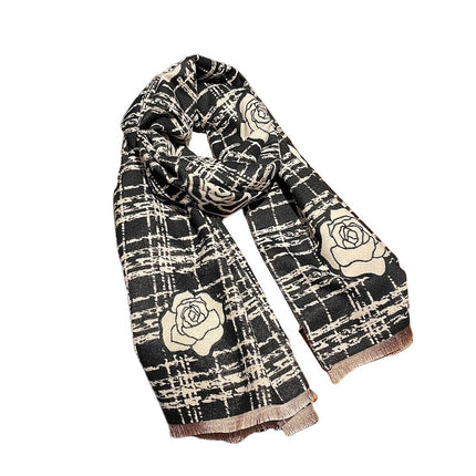 Xiaoxiang Camellia Light Luxury Scarf Women's Winter New Double-sided Cashmere Plaid Shawl Warm Scarf