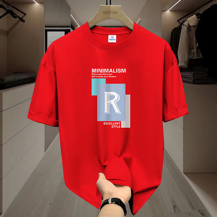 Pure Cotton Short-sleeved T-shirt Men's Round Neck Loose Fashionable Ins Printed Inner Top Men's T-shirt Top Base Shirt