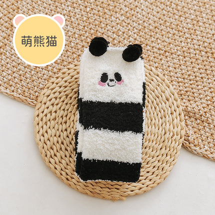 Coral fleece winter thickened socks women's Christmas socks cute cartoon home socks floor over-the-knee long women's socks ins
