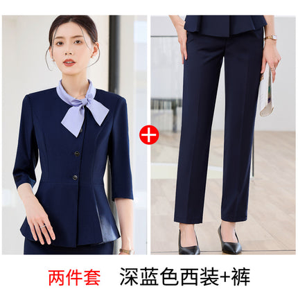 Hotel Work Clothes Female Seven-point Sleeve Spring and Autumn Front Desk Cashier Professional suit Catering Hotel Waiter Work Clothes Female
