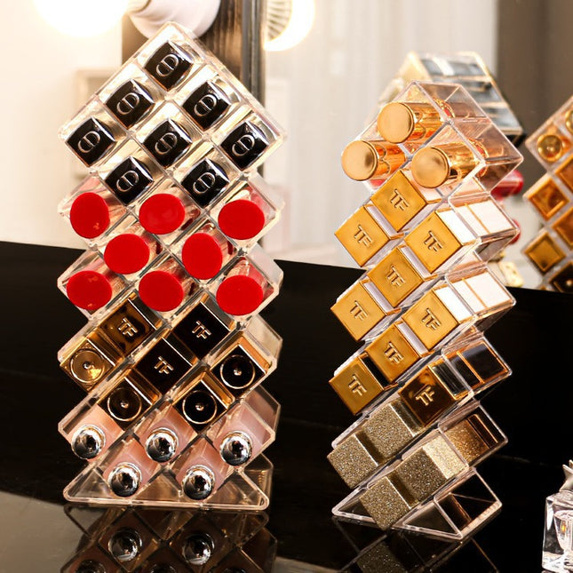 Diamond pattern lipstick storage box grid fish-shaped vertical cosmetics storage rack transparent lipstick lip glaze display rack cross-border