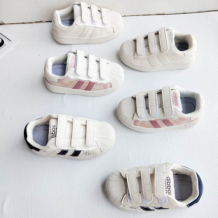 Children's Shell Head Velcro Board Shoes 2024 Autumn White Shoes Boys Contrast Casual Shoes Girls sneaker