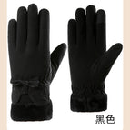 Fur-edged double-ear bow—black / One size fits all