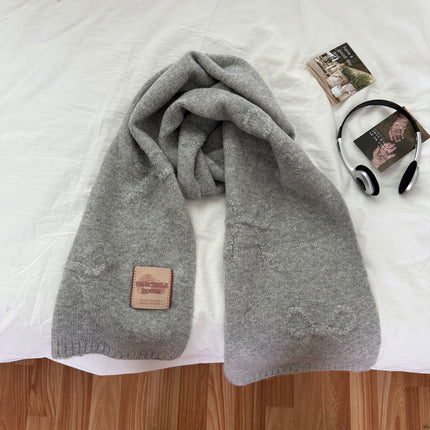 Jumei Gentle Color |   Cream Style Scarf with Wool Bow Sweet Scarf for Girls Autumn and Winter