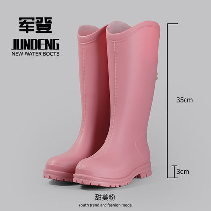 Women's High-Top Rain Boots, Outdoor Fashionable Versatile Waterproof Shoes, Kitchen Work Non-Slip Overshoes, Fleece-Lined Water Boots for Women