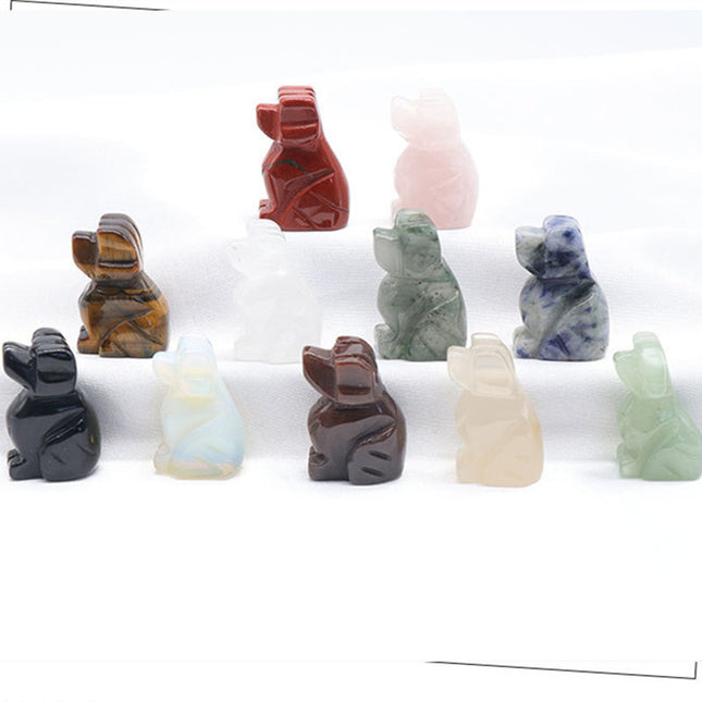 1in Puppy Crystal Agate Stone Mini Carved Small Animal Semi-Precious Stone Crafts Dog Small Ornaments