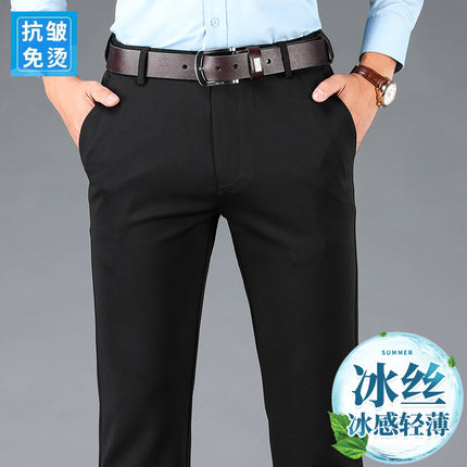 Foreign Trade Specializes in Summer Men's Casual Pants, Loose Large Size, Anti-Wrinkle, No-Iron, Straight Thin Elastic Business Pants for Men