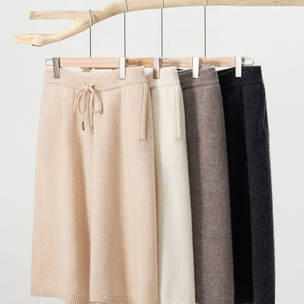 Casual High-Waisted Loose Straight-Leg Floor-Length Thick Drape Knit Pants for Women, New Cashmere Four-Way Stretch Pullover