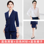 Blue suit + white shirt + blue skirt / S
