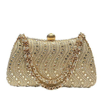 Golden Glittering Luxury Rhinestone Decoration Evening Bag Women's Fashion Elegant High-end Handbag Clutch