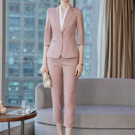 Curry Color Seven-sleeve Suit Jacket Women's Spring and Autumn 2024 New Goddess Style Casual Small Suit Casual Professional Suit