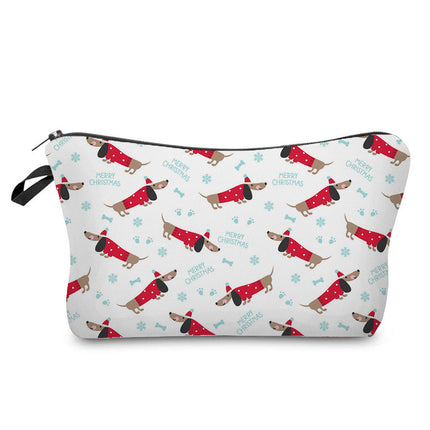 Trendy new sausage dog printed cosmetic bag cute animal cosmetics storage bag large capacity wash bag