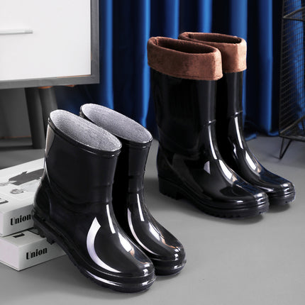 High-Top Men's Rain Boots for Foreign Trade, Thickened Long Rain Boots, Waterproof Outdoor Extra-High Non-Slip Fleece-Lined Warm Water Shoes