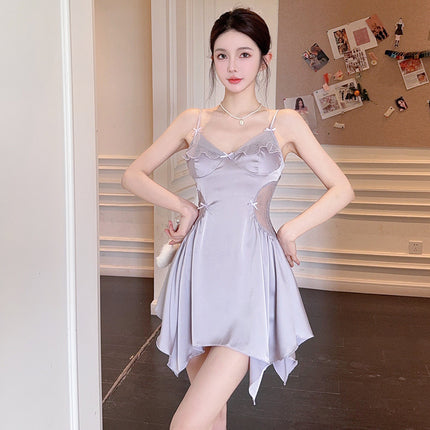 Sexy Pajamas for Women with V-Neck and Chest Pads, Two-Piece Pajamas, Internet Celebrity Suspender Backless Nightgown, Nightgown, Home Wear
