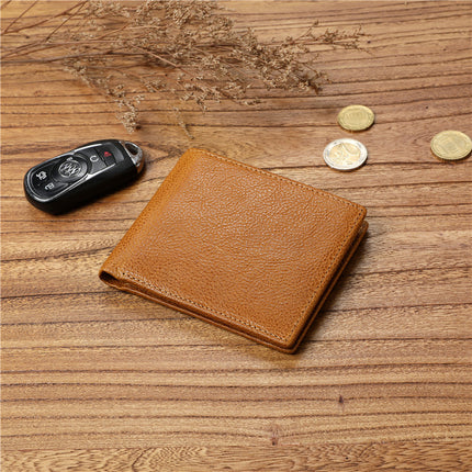 Men's Retro Crazy Horse Top Layer Cowhide Short Wallet Youth Genuine Leather Driver's License Wallet for Boyfriend Dad Gift