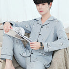 Double Bag 100% cotton long-sleeved trousers light blue coconut tree / L size is recommended to wear 50.00 kg-65.00 kg
