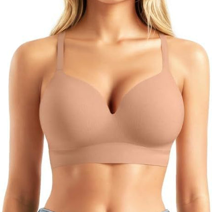 Popilush Women's Bra Wireless Supportive Push-Up Bra Wireless Full Coverage Plus Size T-Shirt Bra