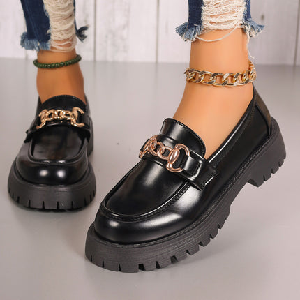 British Style Thick-Soled Loafers for Women, Slip-On Shoes, 2026 Spring New Style, Black Round-Toe French-Style Leather Shoes