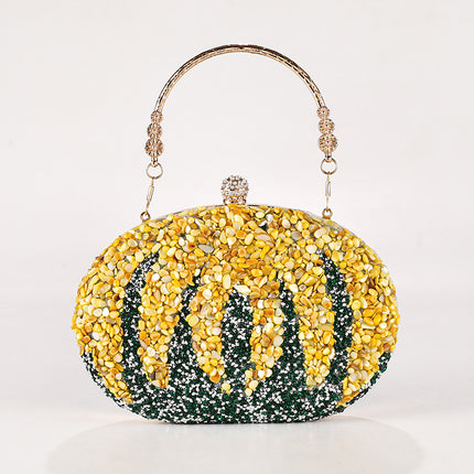 New Pumpkin Women's Bag Cross-border Explosion Diamond-encrusted Oval Bag European and American Fashion Evening Bag