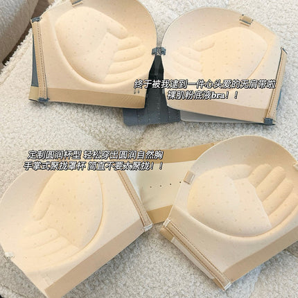 Original No Mark Front Button Push-up Lace Strapless Bra Invisible Back Underwear Women's Small Chest Non-slip Tube Top Bra