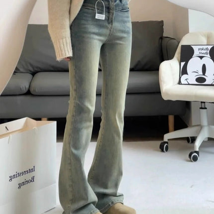 Cross-border Light Color Flared Jeans Women's Spring and Summer New High Waist Elastic Horseshoe Slim-fit Slimming Pants Mop Pants