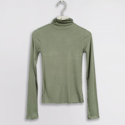 South Korea Dongdaemun New Sexy Chest Figure High Collar Tight Slimming All-match Long Sleeve T-shirt Women's Top