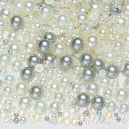 Nail Art Ab Colorful Flats Bottom Diamond Semi-Circle Pearl Mixed Color Set DIY Material Mobile Phone Shoes Clothing Cup Accessories