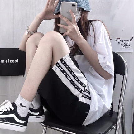 2023 Summer New Arrival Five-point Pants Women's High Waist Loose Casual Sports Pants Students Korean Style Straight Shorts Ins Trendy