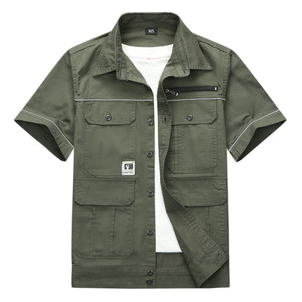 Summer Work Clothes Men's Thin Cotton Camouflage Short-sleeved Loose Construction Site Security Welding Clothes Workwear Labor Security Clothes Shirt