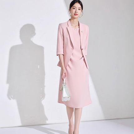 Pink High-End Three-Quarter Sleeve Blazer Women's Pants Dress Business Attire Two-Piece Suit High-End Elegant Trendy