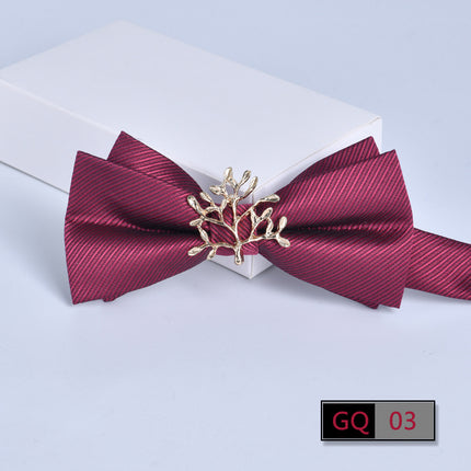 Bow tie men's formal business wine red monochrome plain diamond double flat groom wedding festive new style