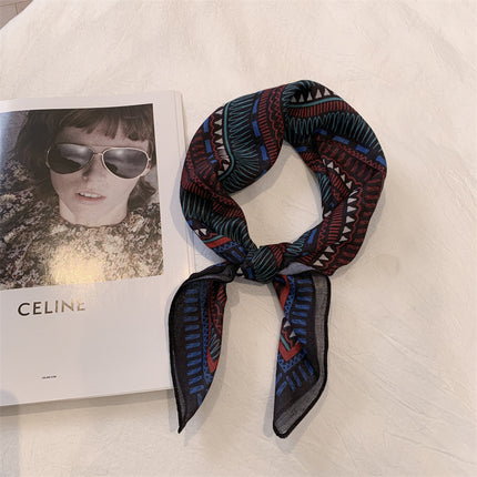 Autumn Maillard Wine Red Artistic Retro Small Square Decorative Scarf Cotton Linen Breathable Waist Flower Hair Belt
