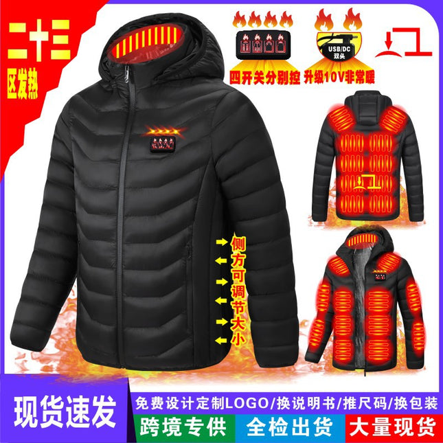 Cross-Border Heated Cotton Jacket with Hood, Smart Heating Cotton Clothing, Adjustable Size, Winter Thermal Electric Heating Cotton Jacket