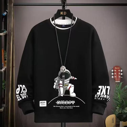 2025 New Long-Sleeved Round Neck Fake Two-Piece Sweatshirt for Men, Loose, Versatile, Fashionable, Popular and Comfortable Men's Tops