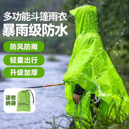 Outdoor Three-In-One Cloak Raincoat Poncho Hiking Mountaineering Adult Cycling Mat Waterproof Rainproof Portable Rainproof