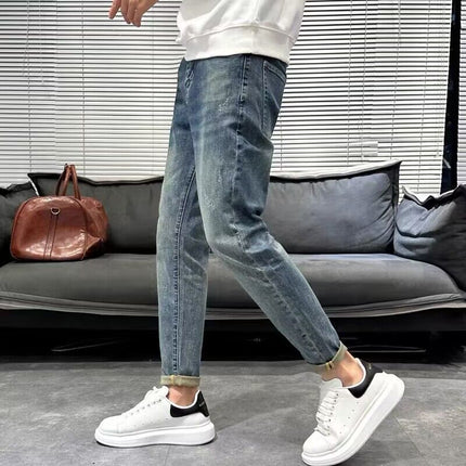 Autumn New High-End Trendy Stretch Skinny Jeans for Men, Fashionable Versatile Comfortable Straight Casual Long Pants