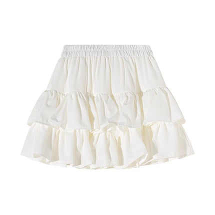Plus-Size A-Line High-Waisted Cake Skirt for Women, Pear-Shaped Figure Slimming White Half Skirt, Summer Puff Short Skirt