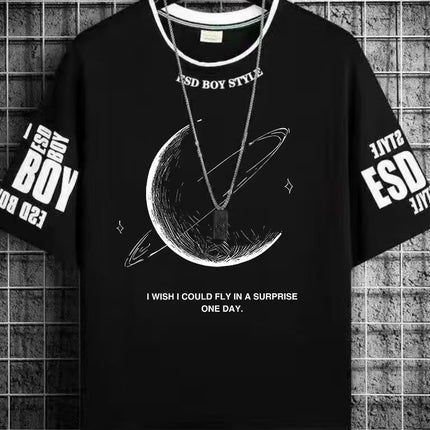 Summer Big Boy Short-Sleeved T-Shirt 2021 Men's Clothing T-Shirt Junior High School and High School Student Fat Boy Half-Sleeved Trendy