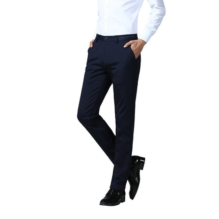 New Men's Business Casual Pants Slim-fit Western Pants Men's Spring, Autumn and Winter All-match Straight Stretch Pants fleece-lined Thickened