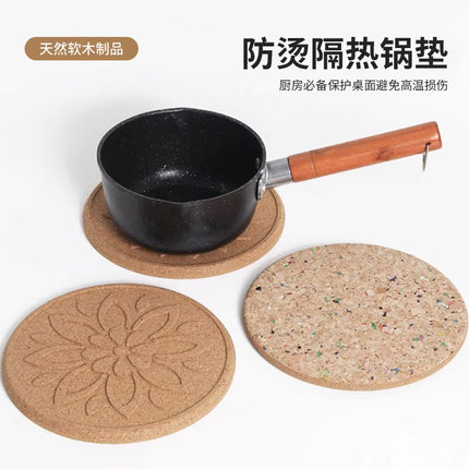 Round Cork Insulation Mat Pot Mat Placemat Plate Wooden Mat Bowl Mat Household Anti-Scalding Mat Table Mat Dining Table Mat
